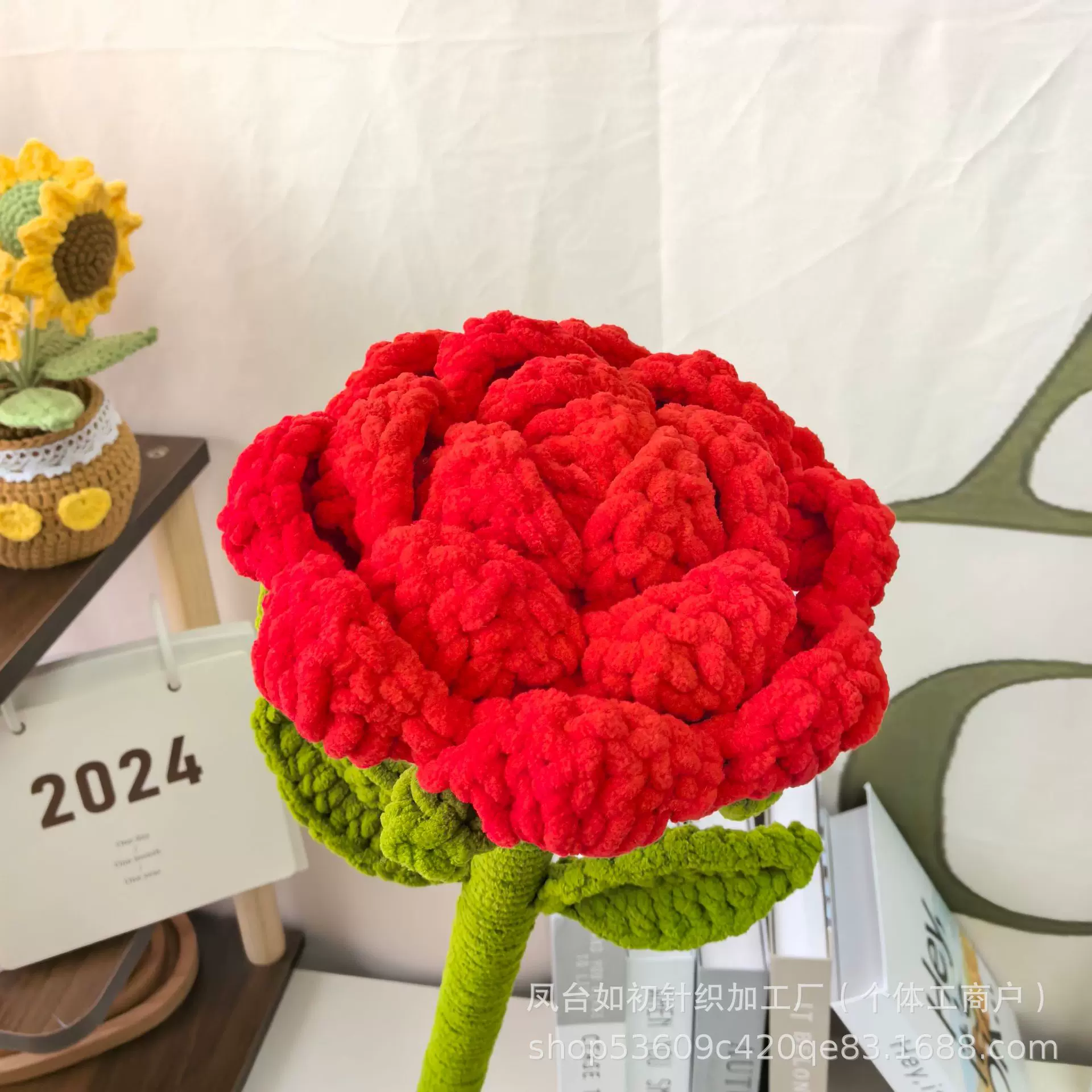 巨无霸玫瑰花纯手工针织花冰条线钩织母亲节情人节礼品花束仿真花