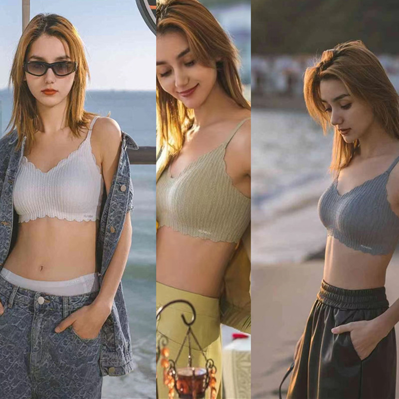 2023 새로운 RUWEN 러브 키스 봄 레이스 공동 브랜드 속옷 키시 핑크 조끼 심리스 브라 세트