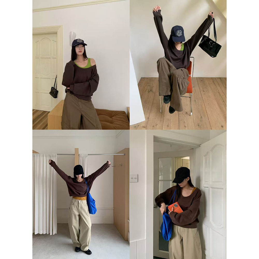 誉一新款2025秋季宽松斜肩百搭卫衣+背心女ins慵懒风两件套c6188