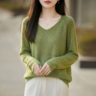 桑蚕丝山羊绒毛衣薄V领糖果色系针织罩衫女 慵懒风软糯百搭上衣潮