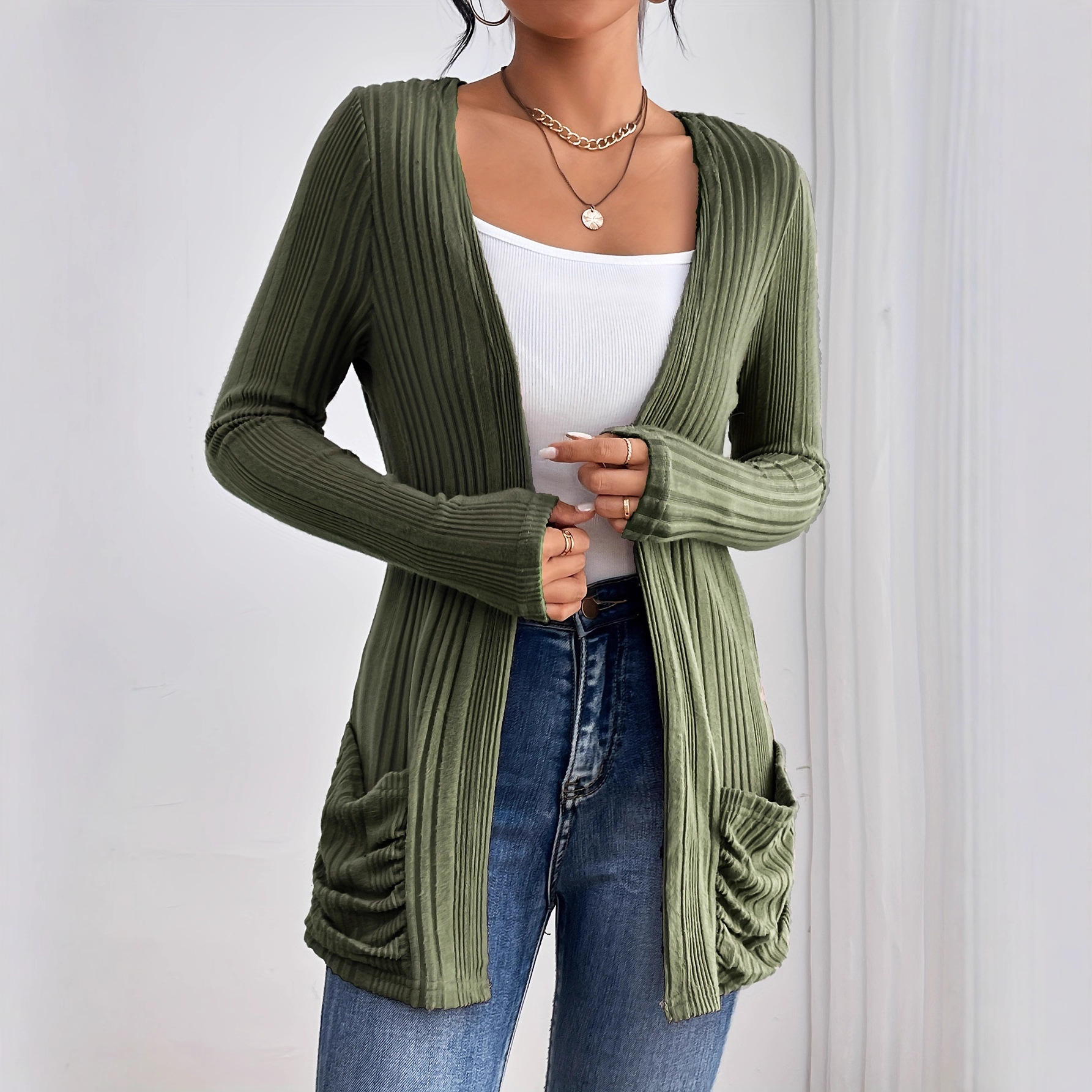 Cross-Border Fashion Cardigan Long-Sleeved Casual Elegant Women's Clothing Amazon Autumn and Winter New Coat Sweater Knitwear Foreign Trade