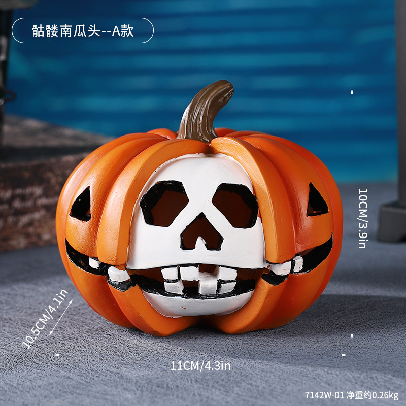  Halloween Pumpkin Skull Decorative Ornaments Resin Funny Pumpkin Head Small Ornaments Micro Landscape Photography Props