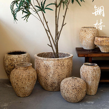 手工粗陶花盆做旧仿古陶罐花瓶纯手工景德镇禅意茶室别墅酒店可定