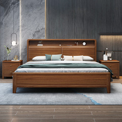 New Chinese-style Walnut Solid Wood Bed, 1.5m x 2m & 1.8m x 2m King-Size Beds, Multi-functional Storage Beds for Master Bedrooms – Suitable for Single or Double Occupancy