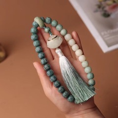 新款菩提手串漸變綠雕刻六字箴言搭配夜光寶蓮燈11*12mm手持批發