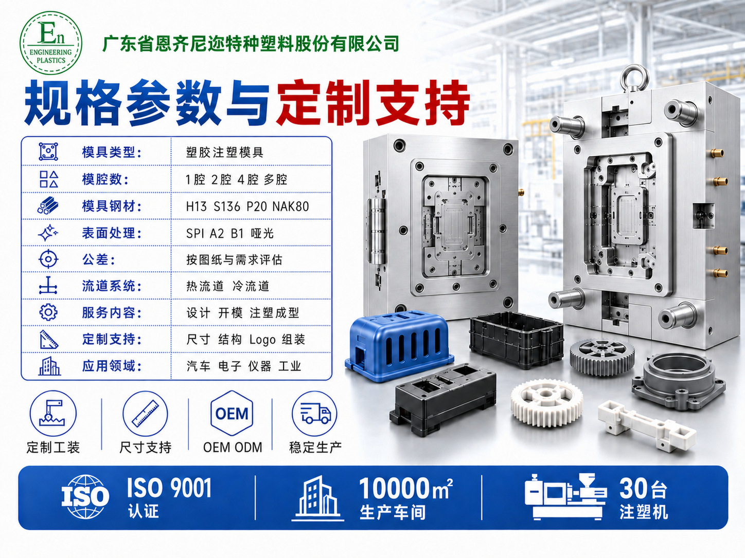 Manufacturer customizes precision injection molds to produce wear-resistant, high-performance plastic products and machined electronic component housings