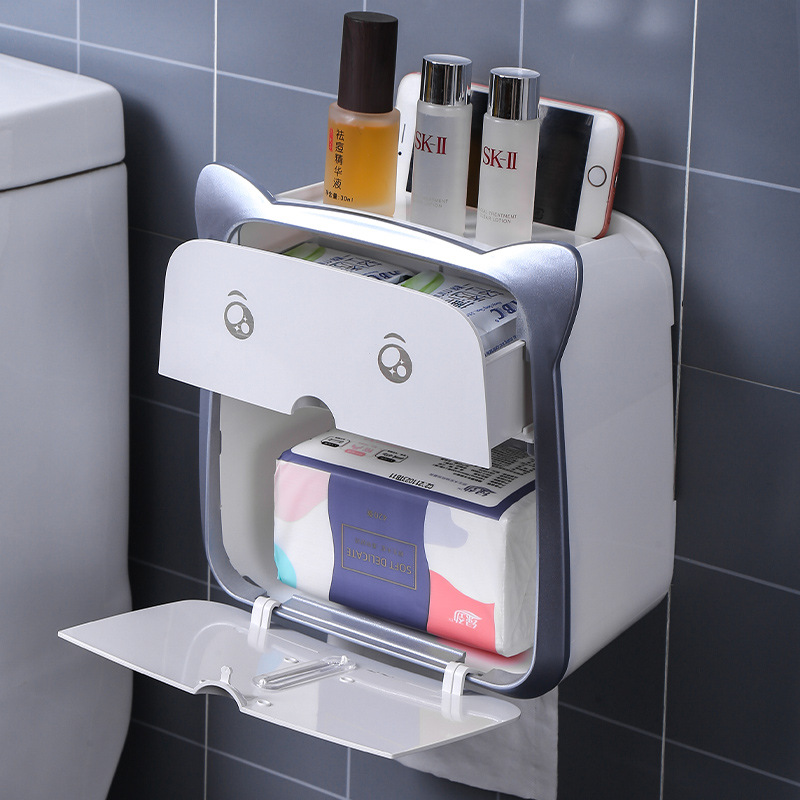 Creativo multi-funcional hogar dormitorio almacenamiento caja de pañuelos baño ponche-libre montado en la pared impermeable estante de papel higiénico