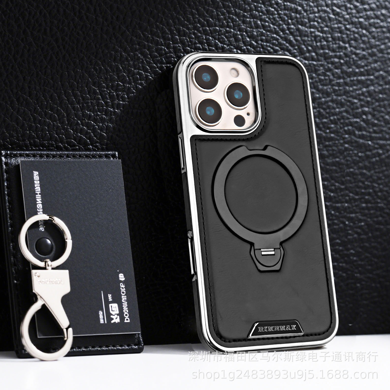 Ốp lưng da cao cấp cho iPhone 16, chống rơi, tích hợp giá đỡ từ tính xoay — Màu đen, Nâu thanh lịch, Nâu mocha, Màu xám chi tiết 11