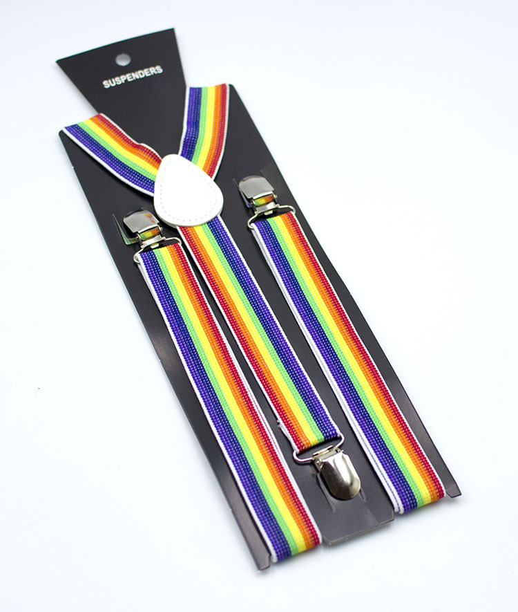 Adult Strap Clip Unisex Suspenders Colorful Striped Strap Rainbow Pants Clip