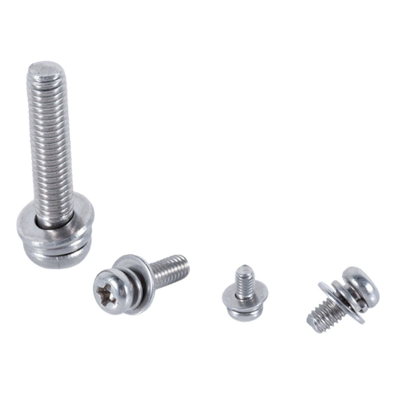 Комбинированные винты из нержавеющей стали 304 с круглой головкой и крестообразным шлицем, плоский хвостовик, крестообразная головка под шайбу, плоская пружинная шайба, трехкомпонентные комбинированные винты
