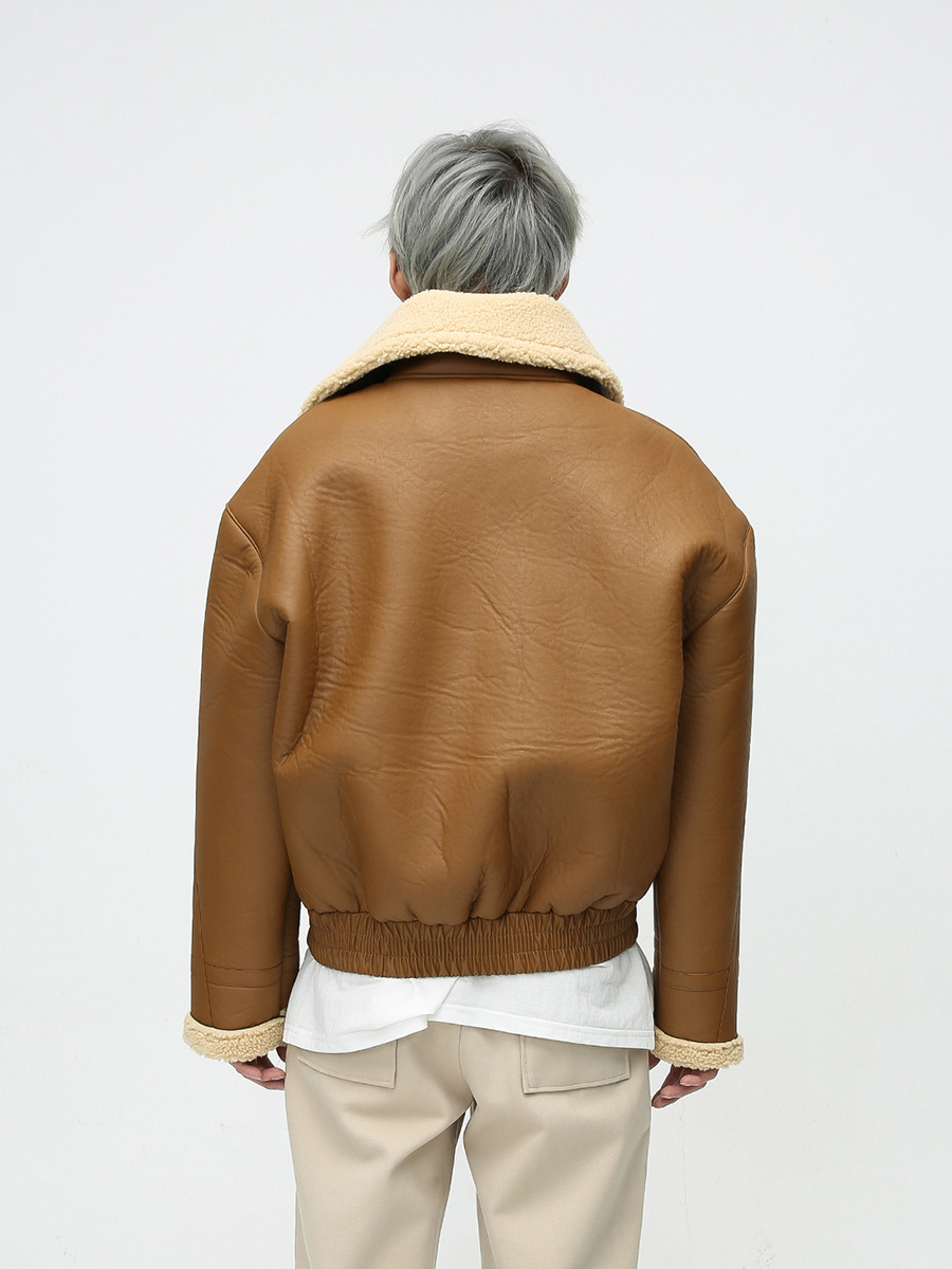 Mtlclothes ropa de Hombre | 2023 invierno nuevo estilo coreano piel Cordero floja integrada collar del soporte abrigo cuero para los hombres