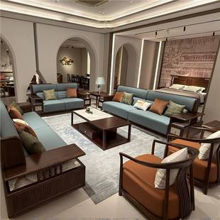 Designer High-End New Chinese Style Sofa Ebony Solid Wood Living Room Large Flat Villa Mansion Club Large Apartment