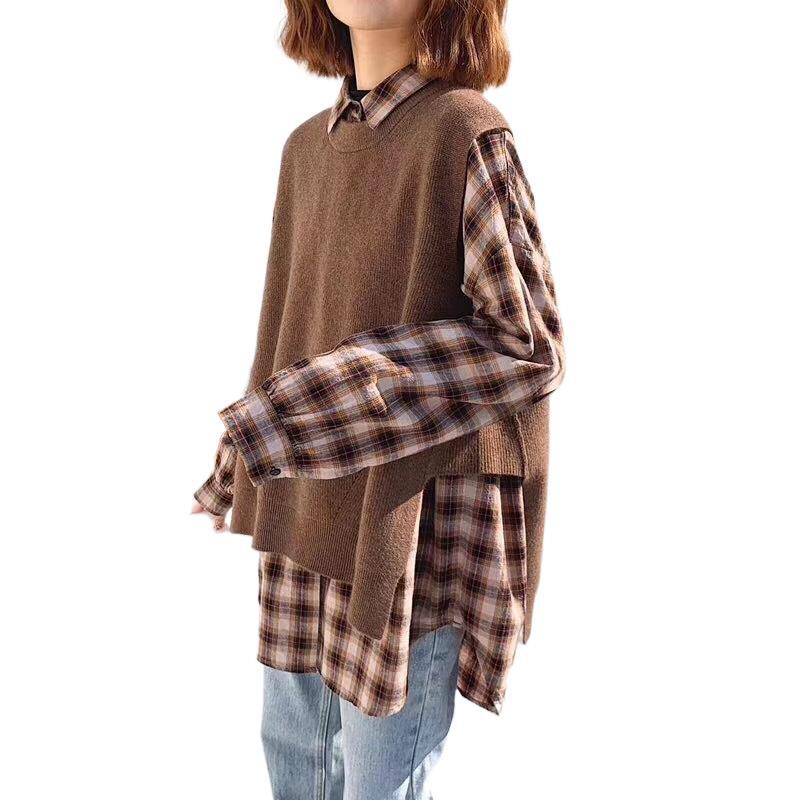 2023 Otoño e Invierno transfronterizo Chaleco de punto de mujer estilo coreano cuello redondo suéter suelto suéter sin mangas entrega de una pieza