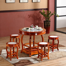 实木面馆凉茶甜品云石圆形小吃店桌椅快餐桌大理石饭店圆桌子组合