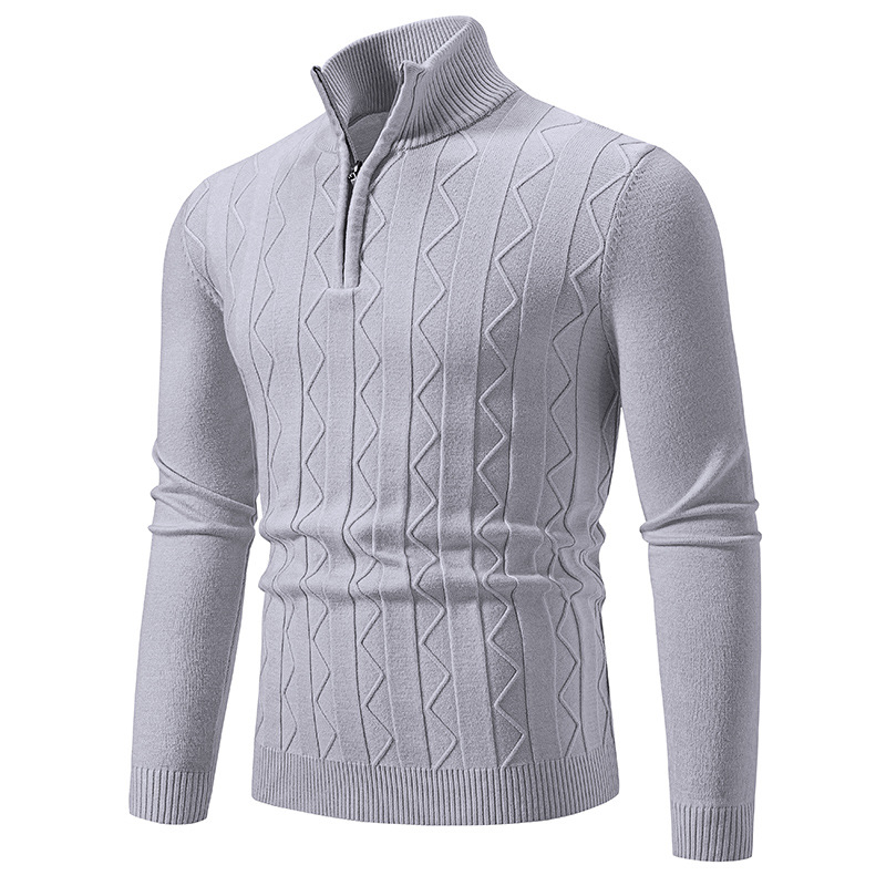 Men's Clothing Semi-Turtleneck Zip-Up Knit Sweater Long Sleeve Casual Pullover For Spring & Autumn | Breathable & Comfortable | Slim Fit_voghion.com