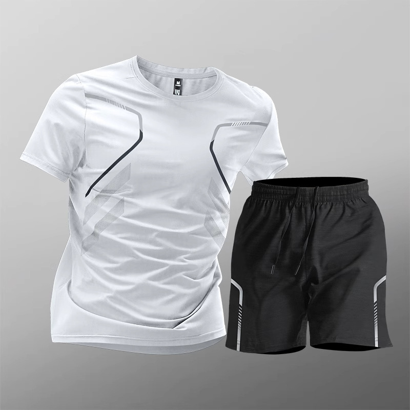 スポーツスーツメンズアイスシルク速乾通気性衣類フィットネス Tシャツランニング半袖ショーツ夏バドミントントレーニング|undefined