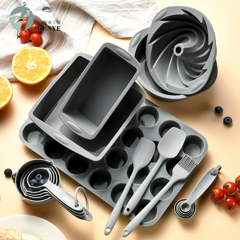 Heat‑resistant 18‑piece baking set — rectangular loaf pan, molds, measuring cups & utensils