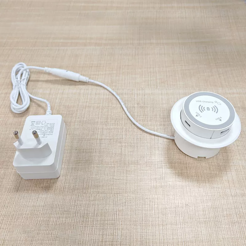 嵌入式桌面弹出式三合一电源插座 15W无线充电器家具用多功能快充