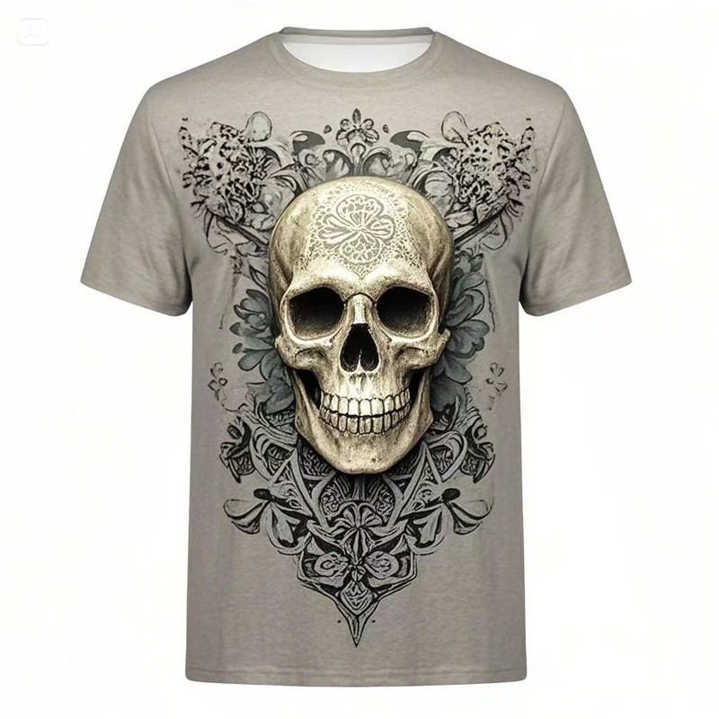 2024 新しいクロスボーダー temu AliExpress Xiyin Amazon スカル 3D プリント Tシャツファッションメンズ半袖|undefined