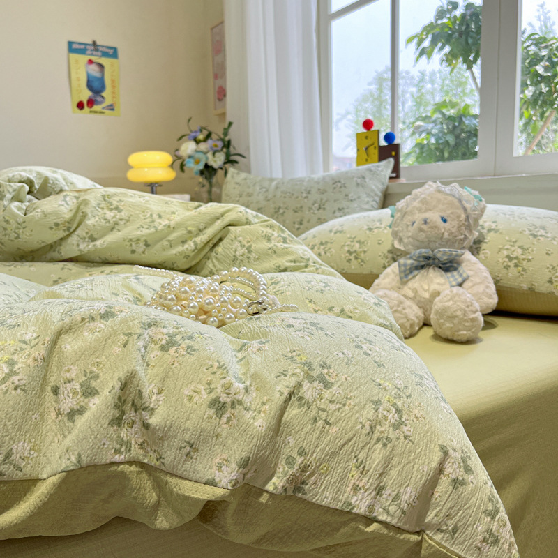 Completo lenzuola quattro pezzi in garza di cotone lavato letto_voghion.com
