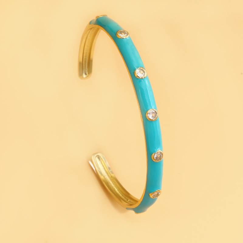Unisex Gender Lady Geometric Copper Bangle Geometry Retro Stoving Varnish Zircon Copper Bracelets