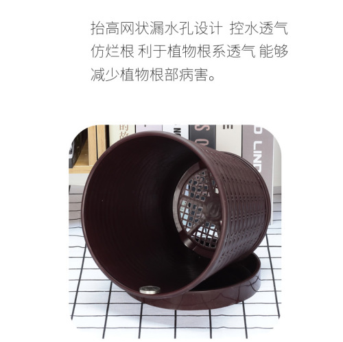 Thickened bamboo flower pot, indoor round pothos succulent resin plastic pot with tray factory direct sale