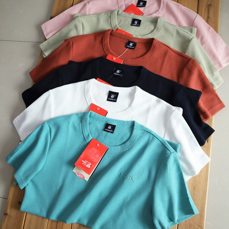 Вышивка LEBC! Вафельное ощущение! Летняя Мужская свободная футболка с круглым вырезом и коротким рукавом, футболка до локтя