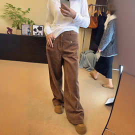 复古秋冬美拉德灯芯绒高腰显瘦阔腿裤