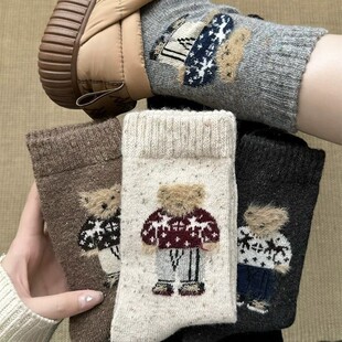 Socks women's point yarn cartoon cute bear tube socks autumn and winter thick warm wool pile socks new socks