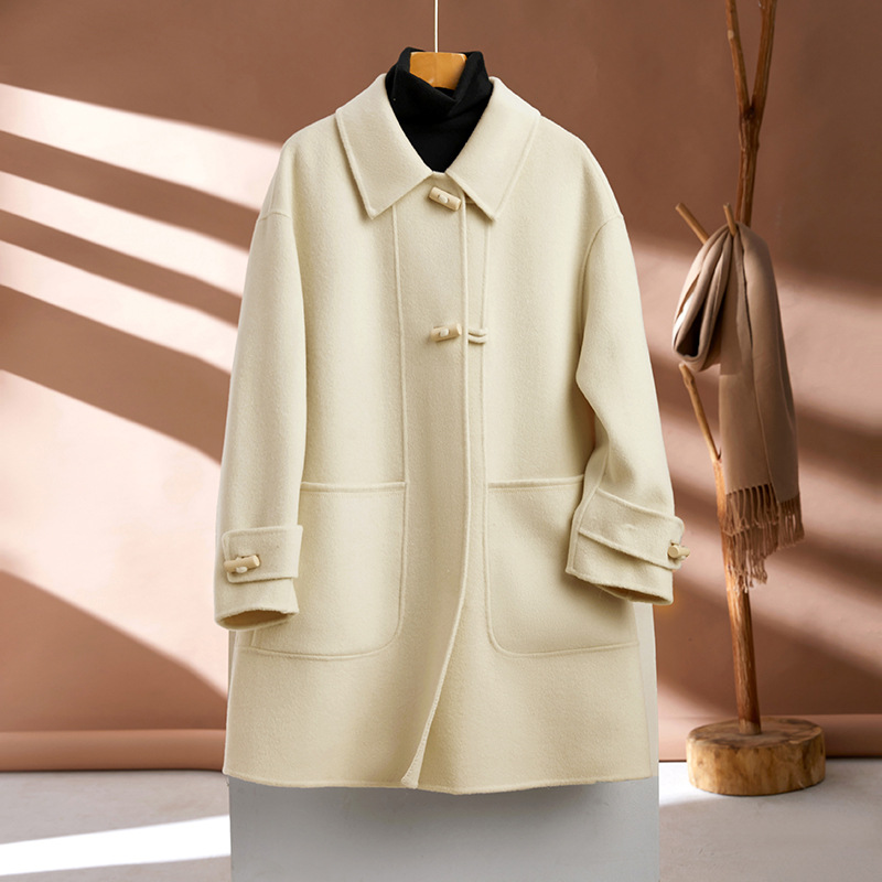 65折反季清仓中长款双面羊绒大衣韩版直筒时尚宽松纯色双面呢外套