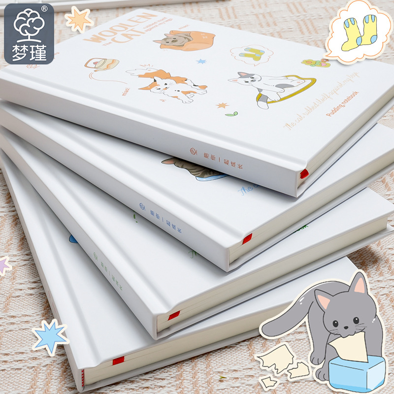 Cuaderno diario de línea horizontal de estudiante de gato lindo de alta calidad de tapa dura A5