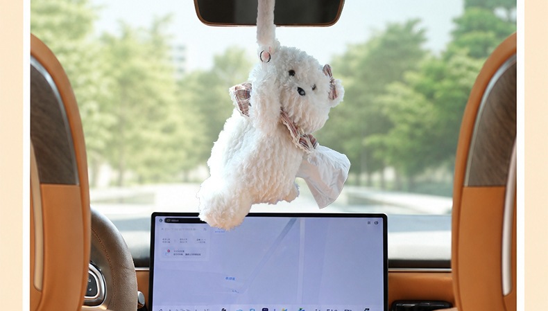 Creative and cute plush car tissue bag, hanging tissue box for car, plush hanging tissue bag