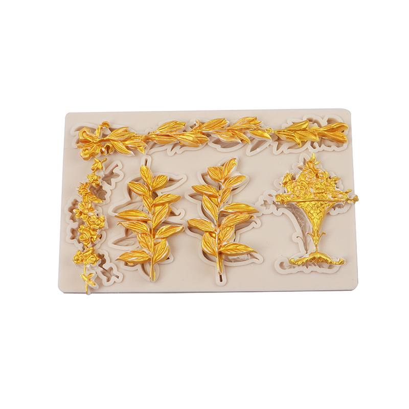 Epoxi molde flor cesta hojas Fondant chocolate molde flor cake borde decoración molde de silicona molde para hornear