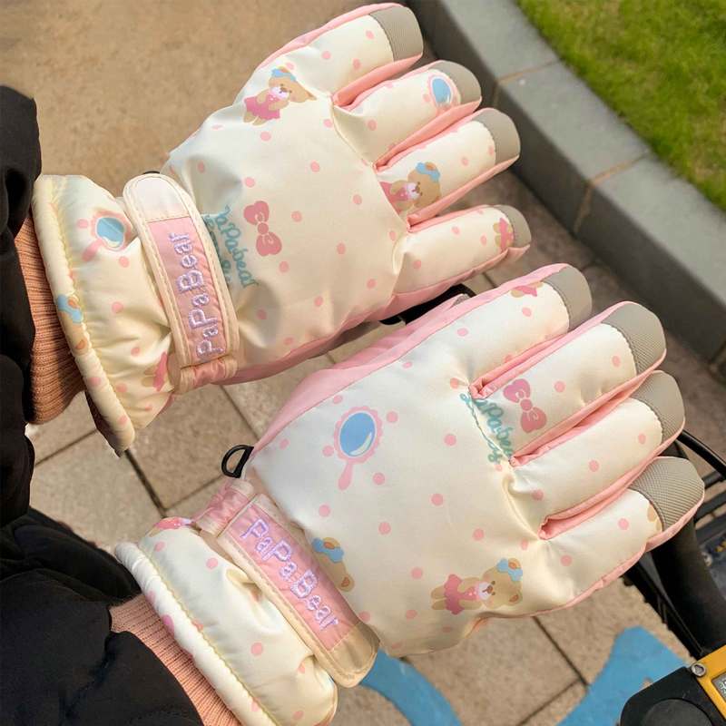 滑雪手套女冬原创设计加厚棉加绒防泼水户外骑行保暖防滑防风触屏|undefined