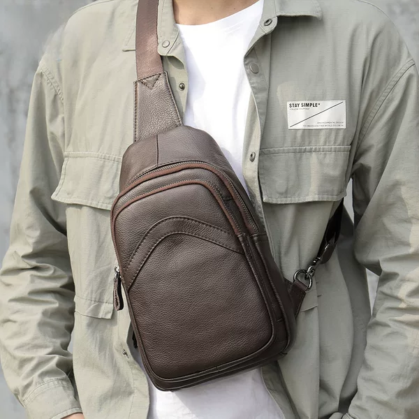Men's chest bag leather messenger bag men's large capacity first layer cowhide fashion sports shoulder bag a generation of hair