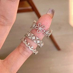 Japanese-Korean Style Niche Design Fresh Style Lace Hollow Five-petal Flower Ring for Women Simple All-match Sweet Opening Adjustable