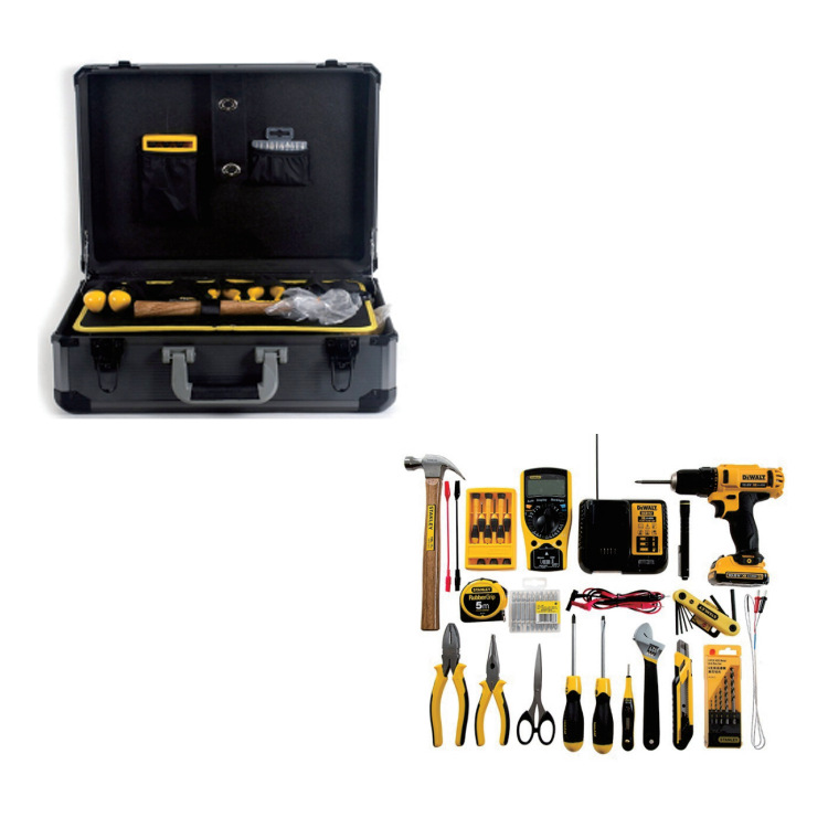 42件多用工具组套内含电钻扳手钢丝钳羊角锤等多功能电工检修工具