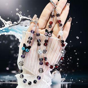 Ins Style New Cute Cat Eye Crystal Chain High-End Fashion Short Phone Charm Wrist Keychain