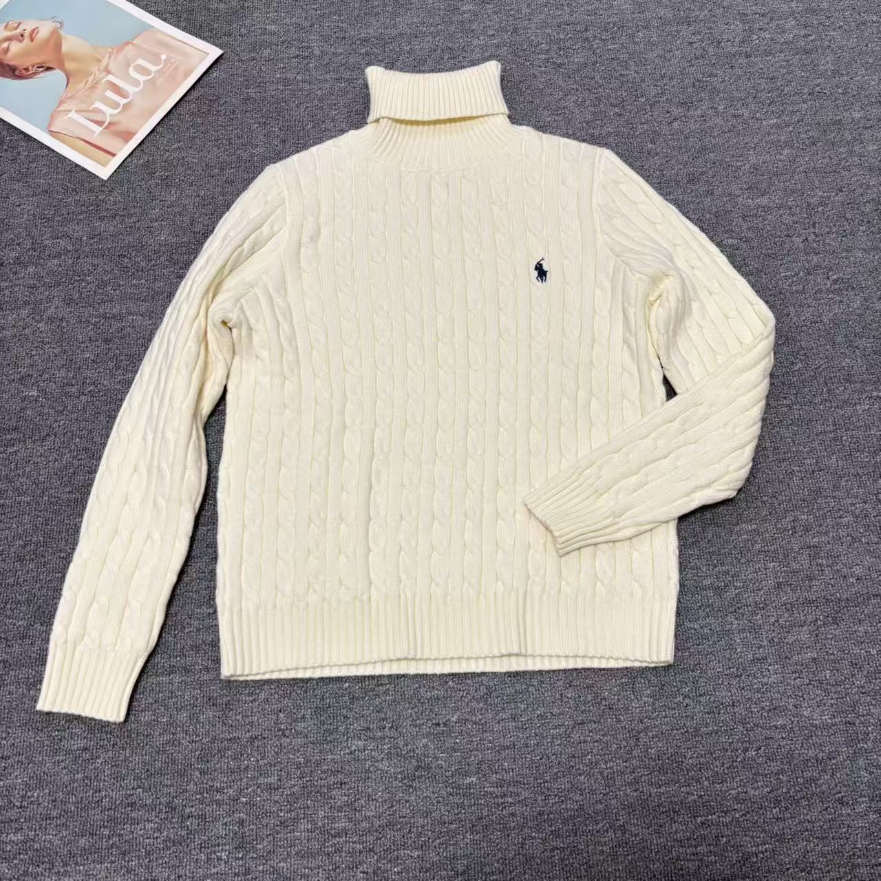 RL拉夫劳伦六色经典小标刺绣高领套头绞花毛衣男女装上衣