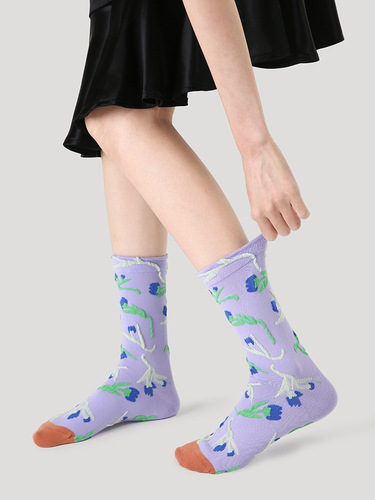 Renaissance sweet little fresh contrasting color mid-calf socks embossed sports women's socks spring and autumn thin boneless original design