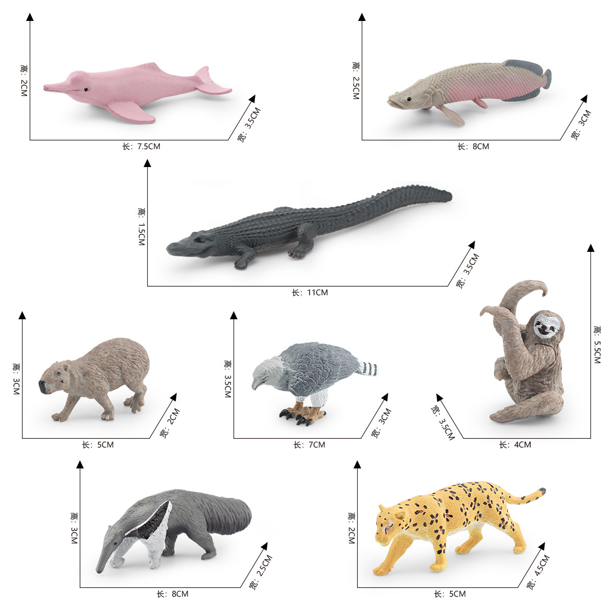 Transfronteriza simulación delfín cocodrilo carpincho cuerno talla perezoso oso America Tigre sudamericano modelo animal adornos estáticos