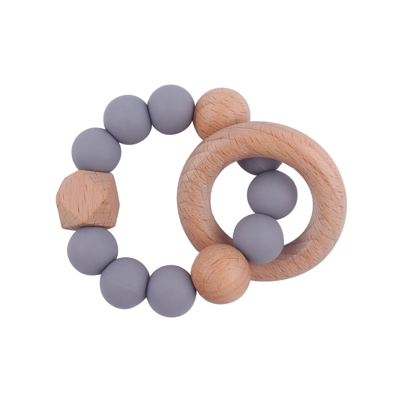 Nuevo bebé suministros de madera de haya anillo mordedor calmante bebé cuentas de silicona mordida molar pulsera mordedor juguete