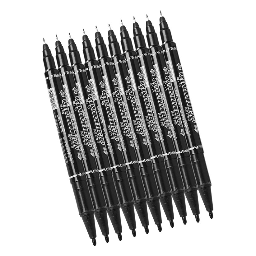 Manhe small double-headed marker pen oil pen waterproof quick-drying art special marker pen black Gouxianbi wholesale