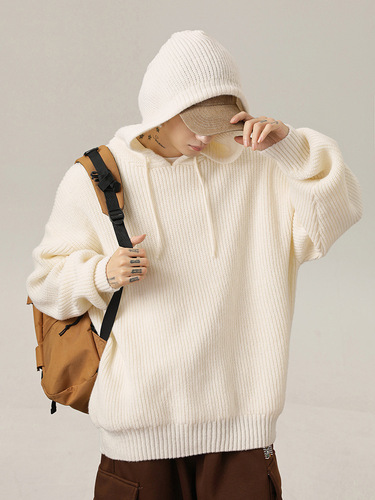 Japanese loose solid color hooded sweater autumn and winter new lazy adjustable sweater casual coat q
