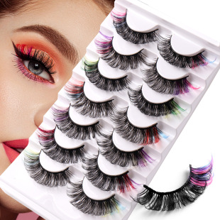 Europe and the United States cross-border explosions 7 pairs of eye tail color false eyelashes simulation chemical fiber curling eyelashes in stock wholesale