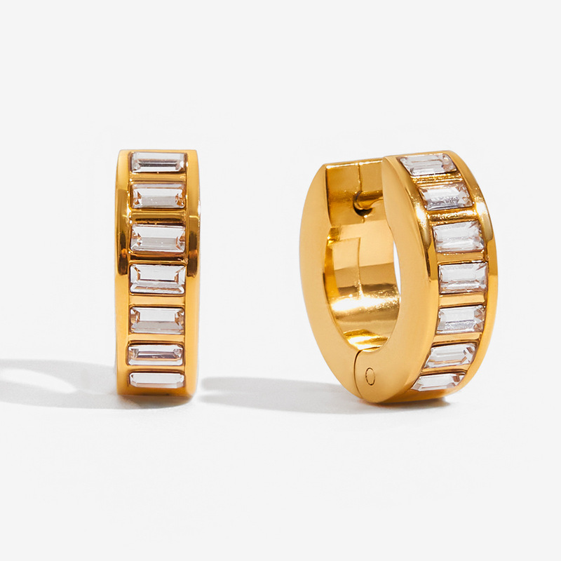 静かなデザインのクラシックなスタイルの 18 K ゴールドステンレス鋼スクエアホワイトダイヤモンド 15 ミリメートルサイズのイヤリングとイヤリング卸売|undefined