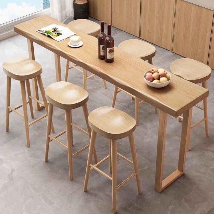 Nordic minimalist solid wood bar table for home use, high-footed table and chairs for balcony, wall-mounted long table, table and chairs for coffee shops and milk tea shops