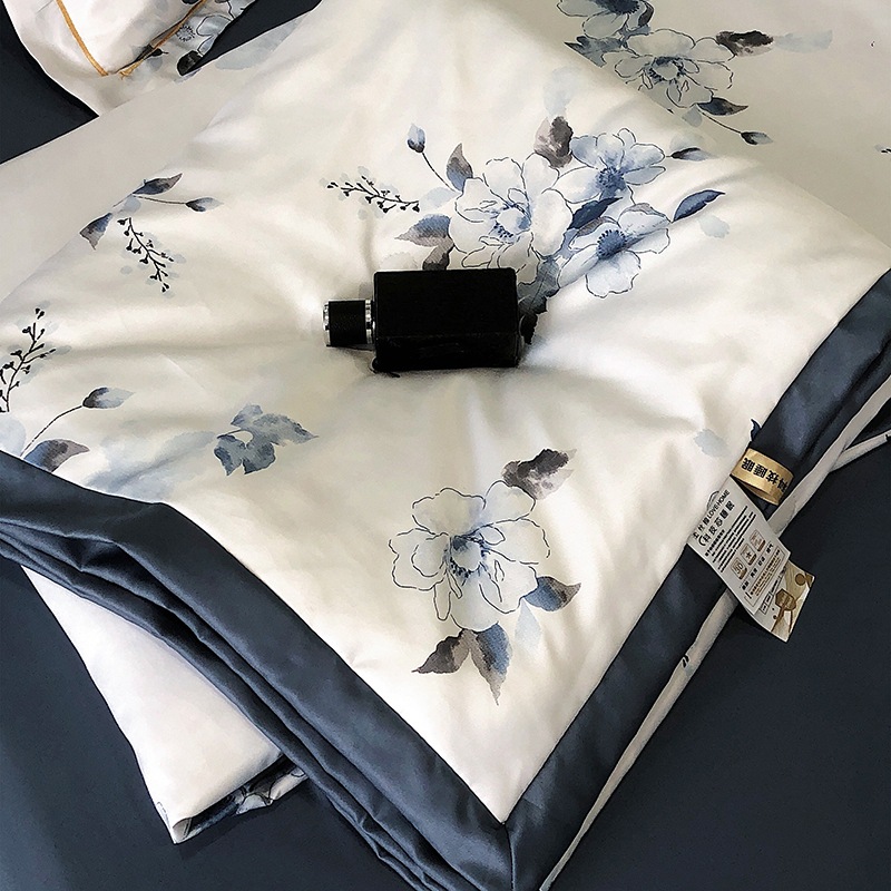 Light Luxury Tencel Summer Quilt Set Four-Piece Set Spring and Summer Simple Summer Cool Quilt Washable True Ice Silk Air Conditioning Blanket Thin Blanket Wholesale