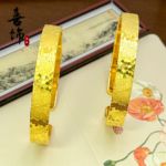 金店同款古法沙金翡翠爆闪碎冰冰吉言手镯宽版三面开口