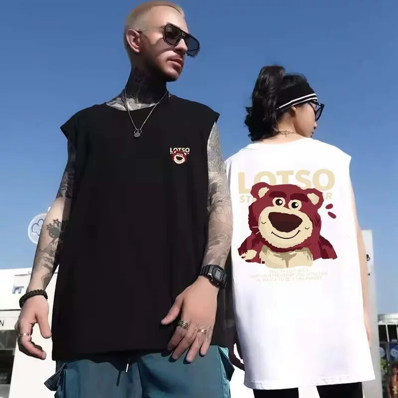 Брендовый жилет Tide в тренде, мужская спортивная летняя майка для отдыха без рукавов, с маленькими медвежатами, оверсайз